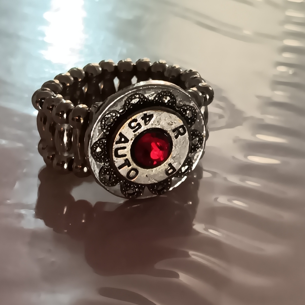 Bullet Casing Ring w Red Gemstone - Picture 1 of 6